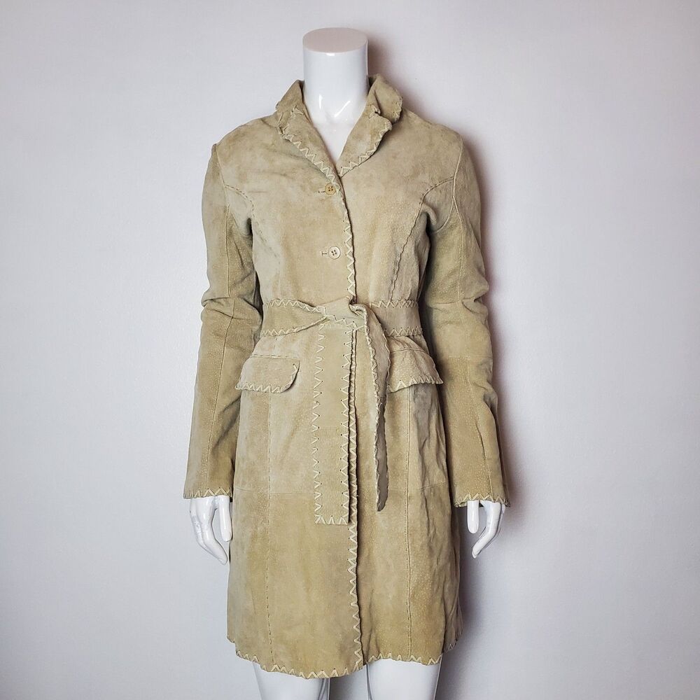 NEW Vintage Y2K Wet Seal Tan Suede Trench Coat